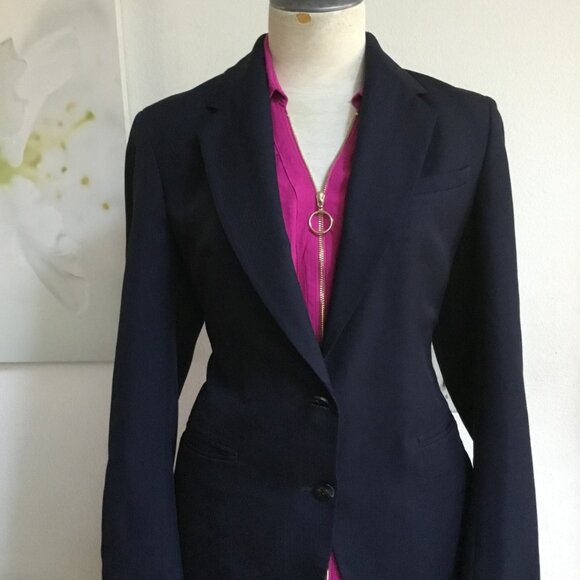 LINDEN GREY Women's Classic Jacket Blazer Two Button Lined Pockets Navy Blue 04 - Picture 3 of 8